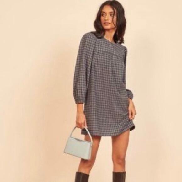 Reformation Dress Size Large Gray Flannel Plaid Long Sleeve - Picture 1 of 5